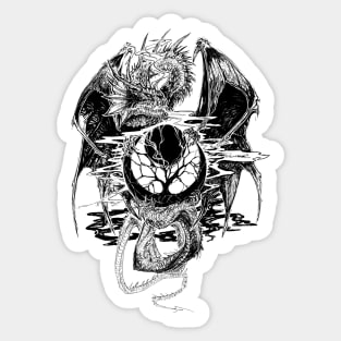 Tree of Life Dragon (black and white) Sticker